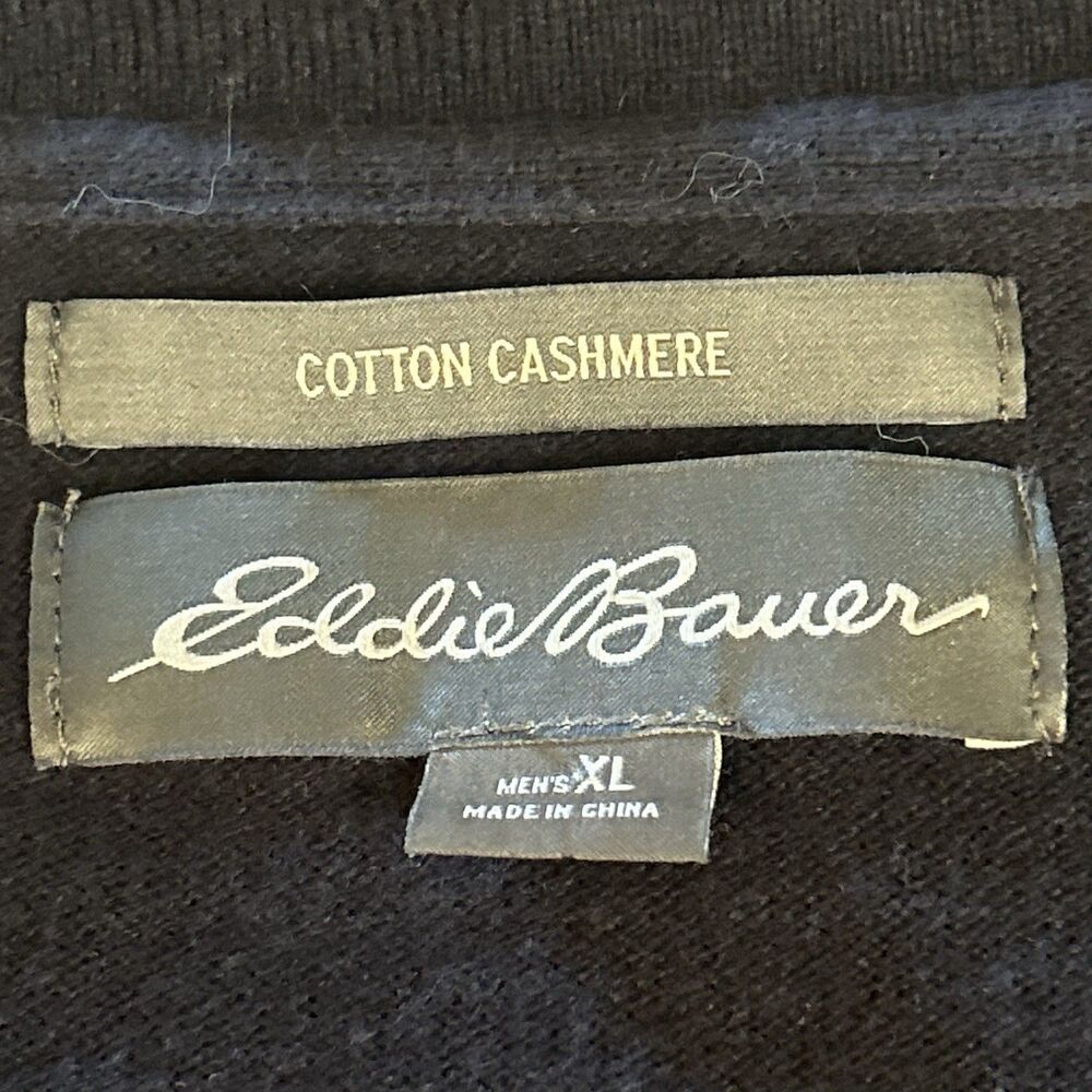Eddie Bauer Sweater Mens XL Blue Cotton Cashmere Blend V Neck Knit Pullover - Picture 2 of 13
